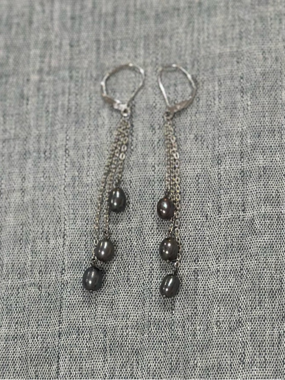 Sterling Silver Dangle Earrings with Dark Gray Pearl Drops